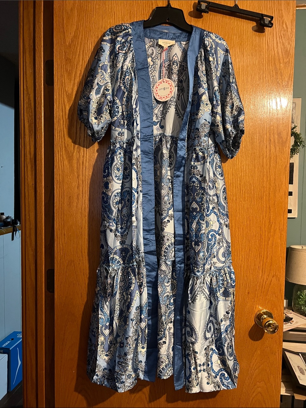 Blue Paisley Open Front duster